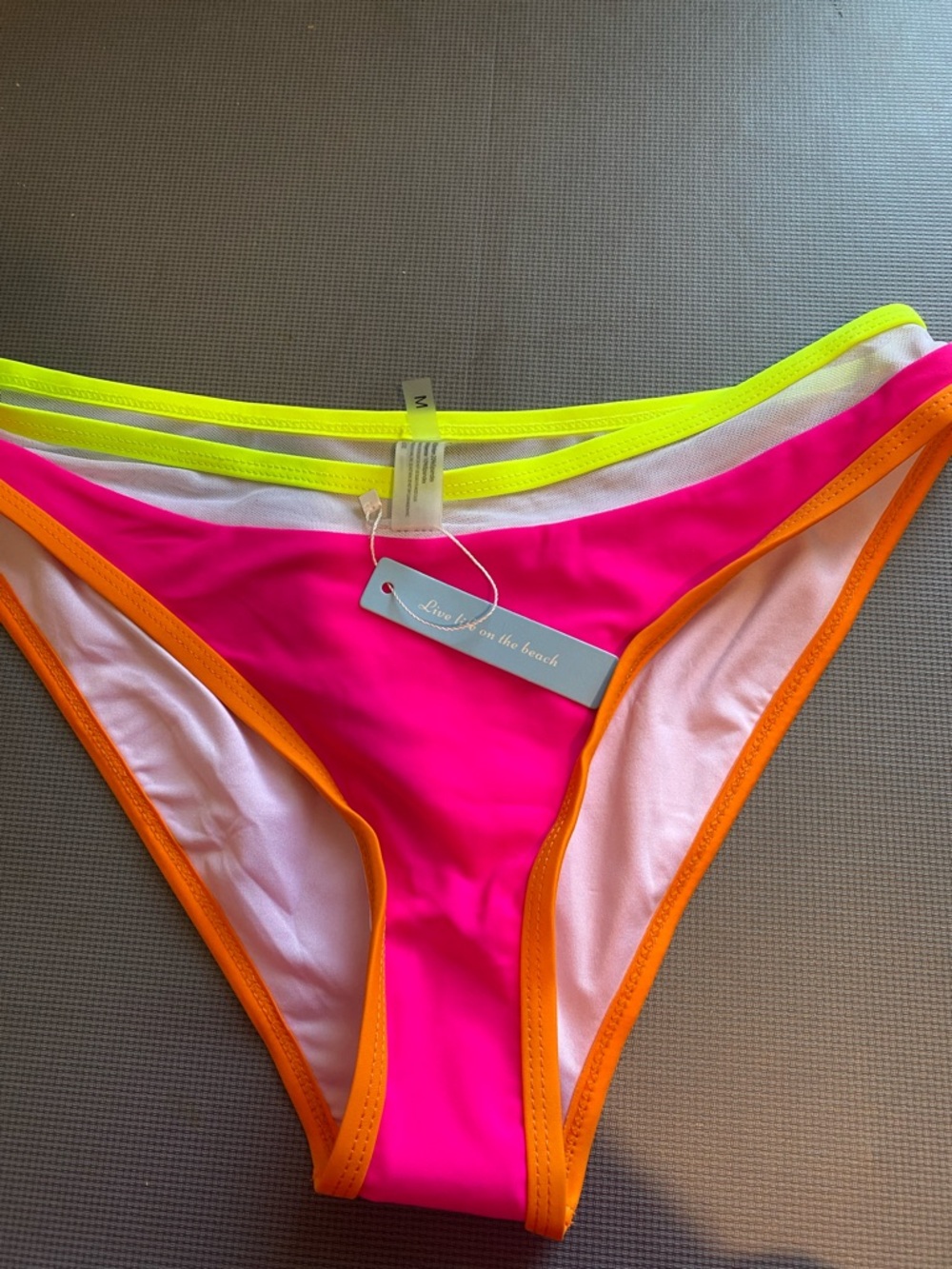 Neon Pink & Orange Bikini Bottom with Yellow Trim - Picture 2 of 6